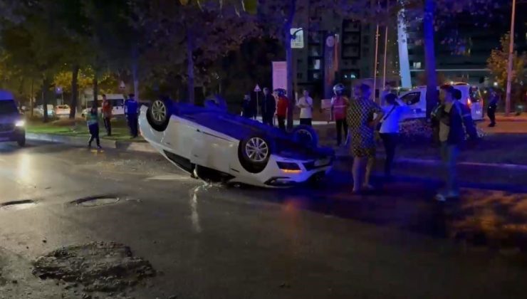 Esenyurt’ta sürücüsünün direksiyon hakimiyetini kaybettiği otomobil takla attı