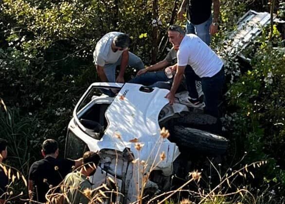 Kontrolden çıkan kamyonet ağaçlık alana uçtu
