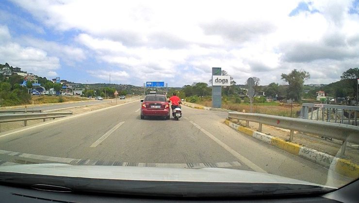 Motosiklet sürücüsü canını hiçe saydı