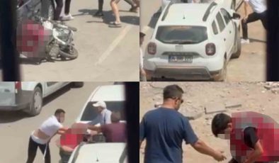 Otomobilden inen şahıslar, motokuryeyi tekme tokat dövdü