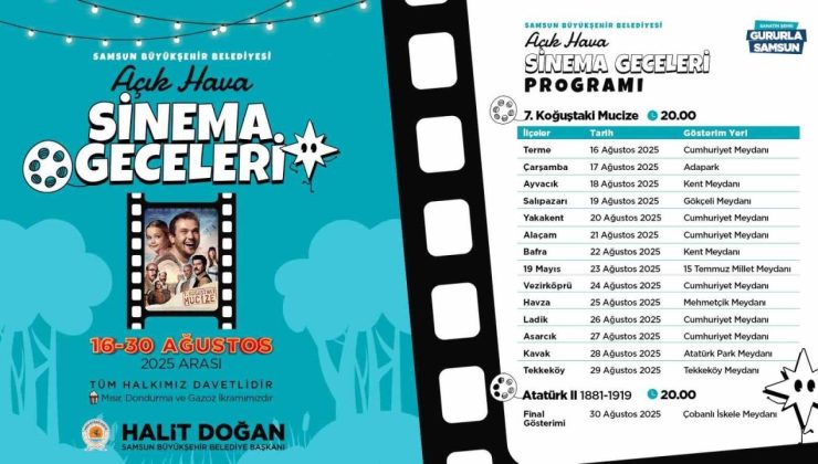 Samsun’da Açık Hava Sinema Geceleri başlıyor
