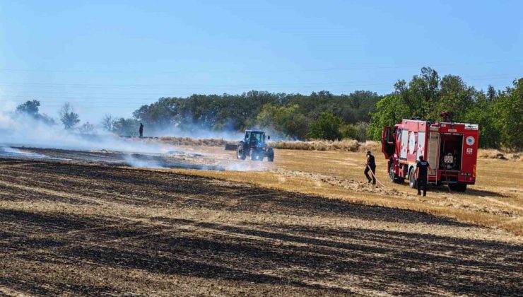 Tekirdağ’da 50 dönüm biçilmiş buğday tarlası yandı