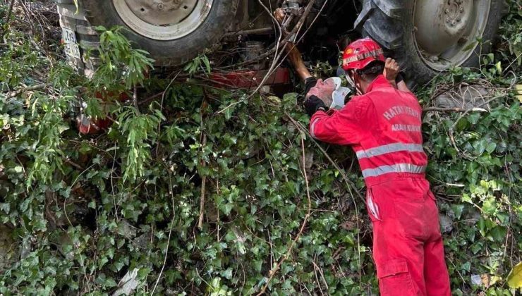 Ters dönen traktörün altında sıkışan sürücü yaralandı